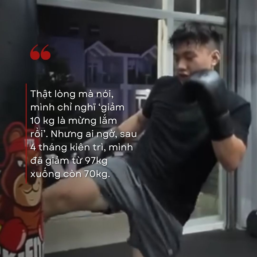 chàng trai văn phòng giảm liền 27kg sau 4 tháng nhờ kiên trì tập tại PTS Kickfitness